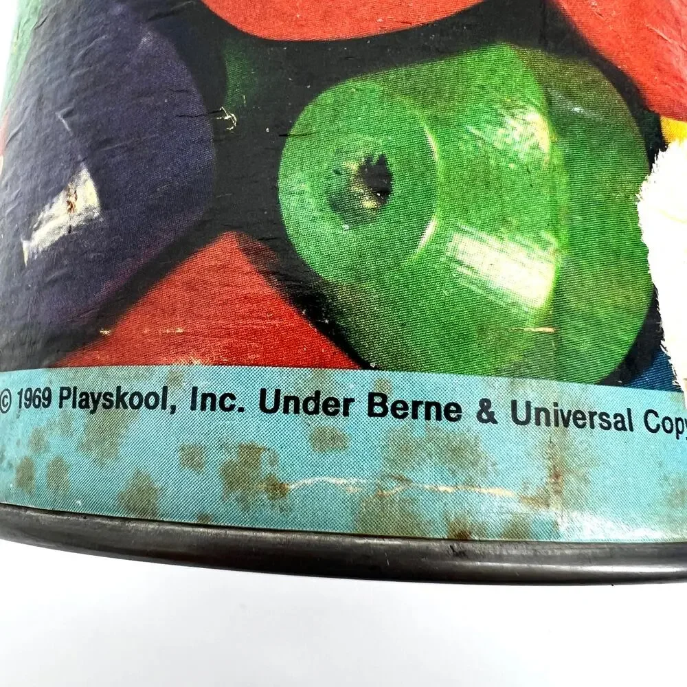 Vintage Playskool 702 Jumbo Wood Beads in Original Tin 1969